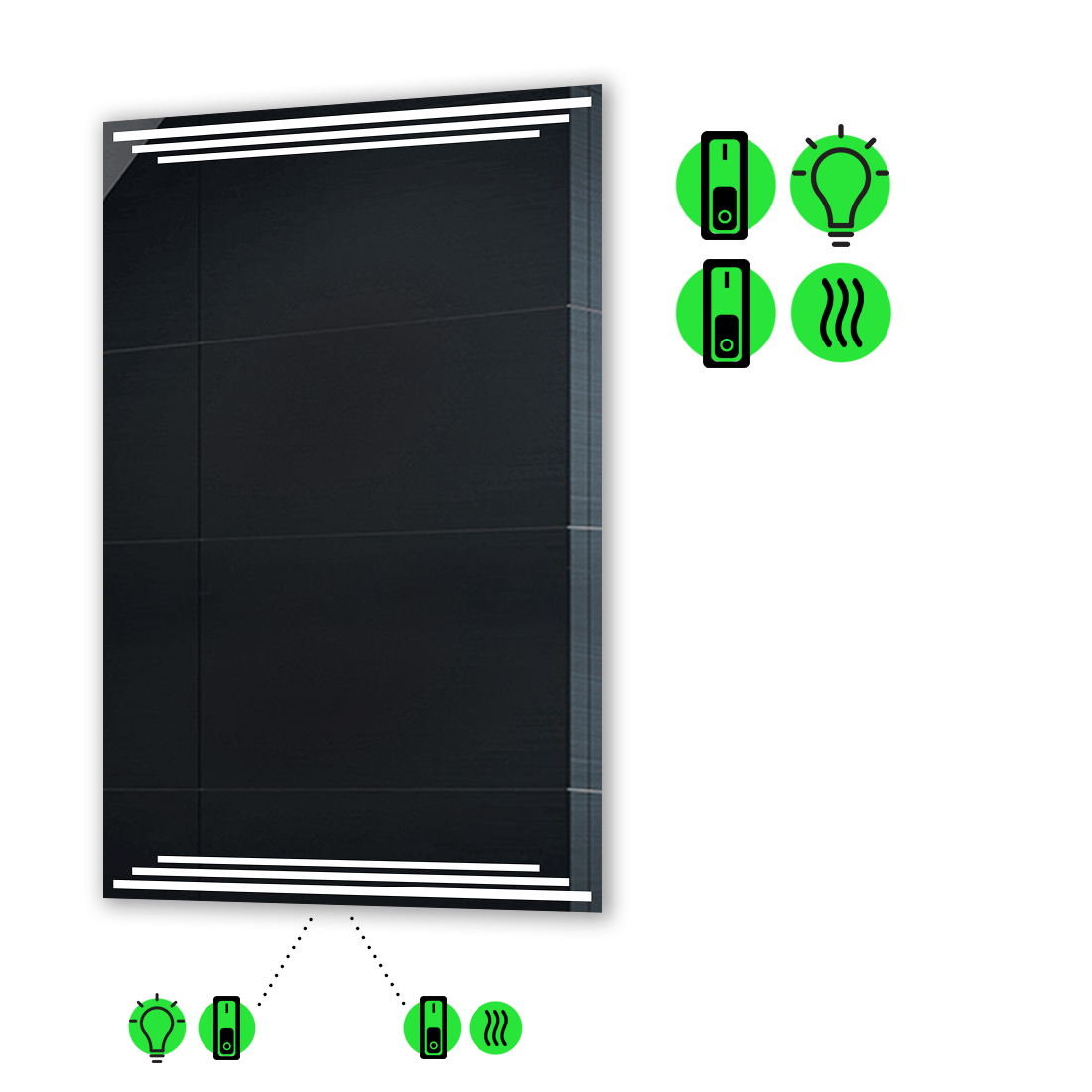

LED-зеркало 80x120см, с подогревом и двумя механическими включателями, модель Francisca