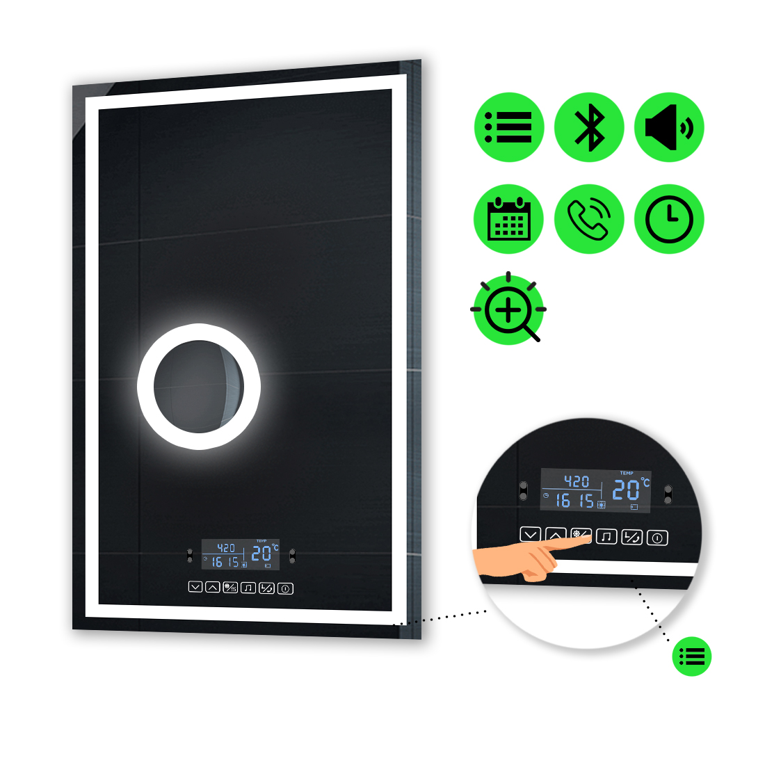 

LED-зеркало 100x140см, с Smart-блоком и линзой с подсветкой, модель Karnet