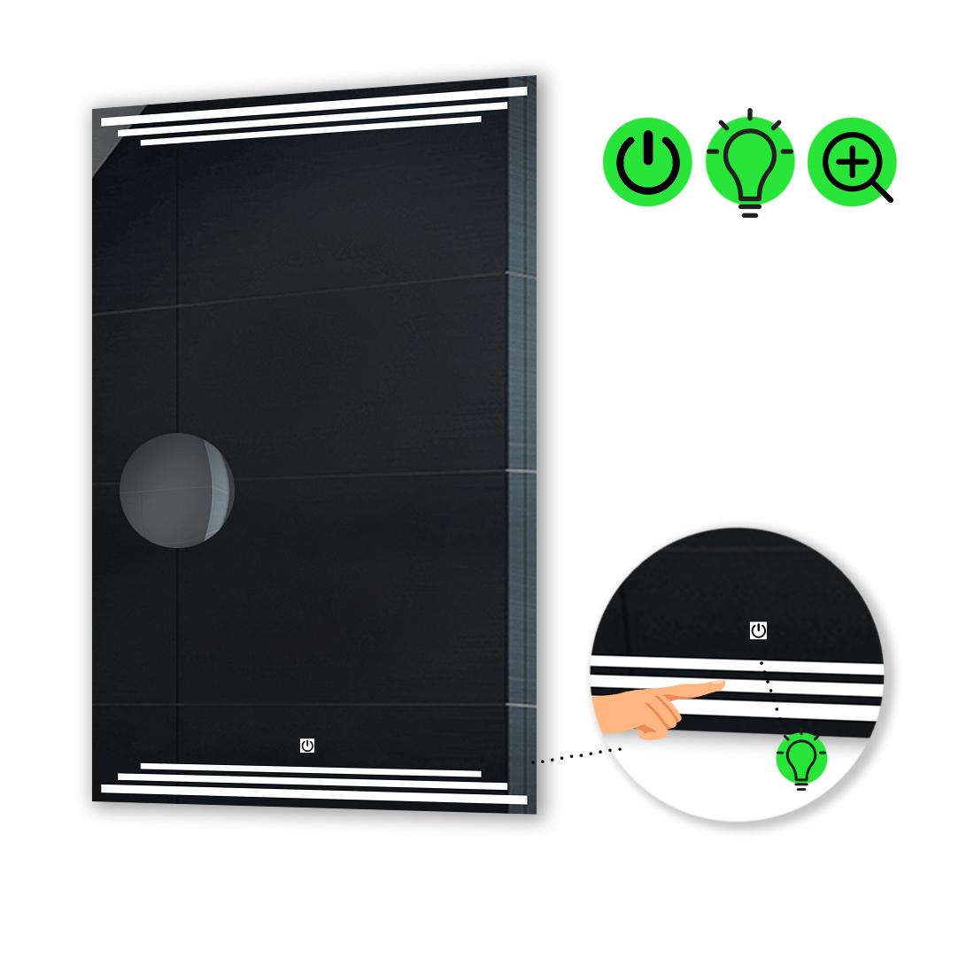 

LED-зеркало 80x120см, с сенсором и увеличительной линзой без подсветки, модель Francisca.