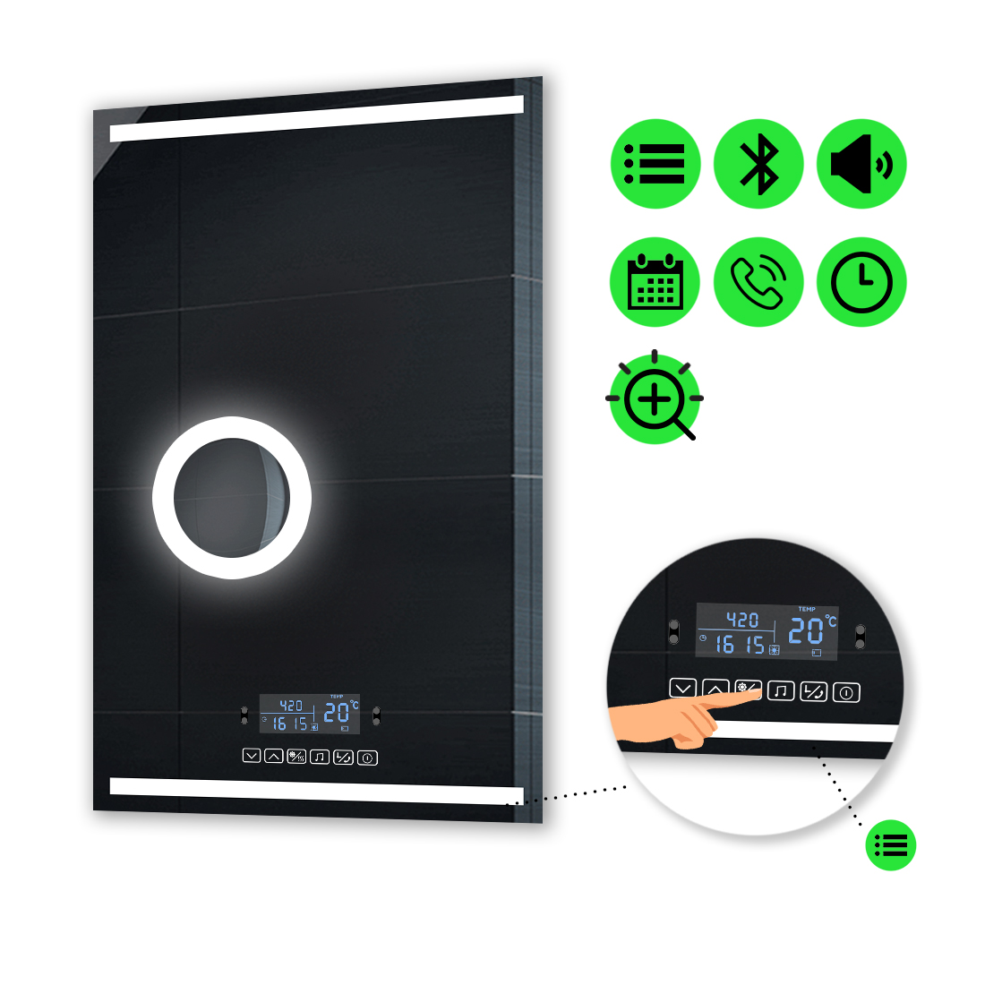 

LED-зеркало 60x80см, с Smart-блоком и линзой с подсветкой, модель Adelita