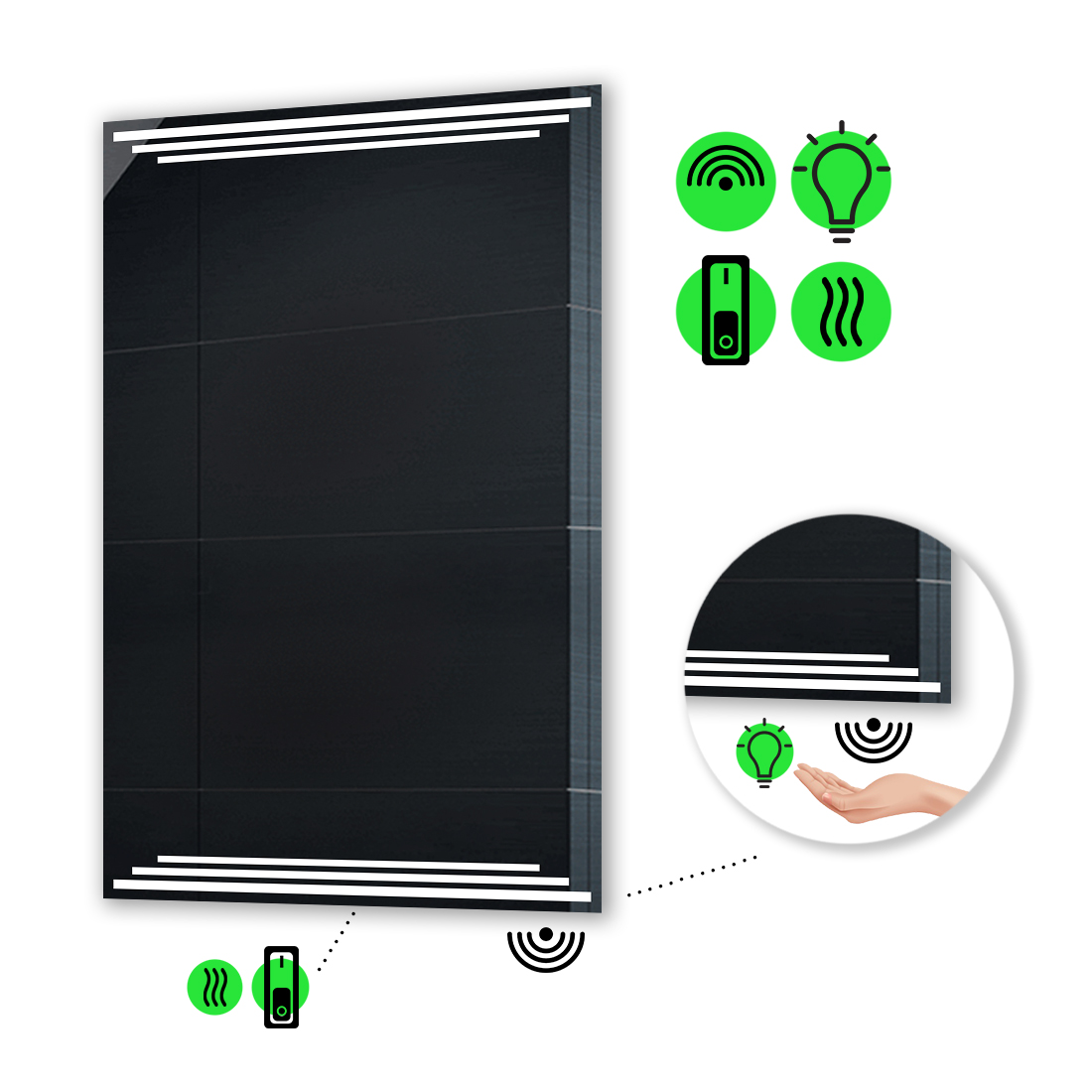 

LED-зеркало 100x140см, с ИК включателем и подогревом с механическим управлением, модель Francisca