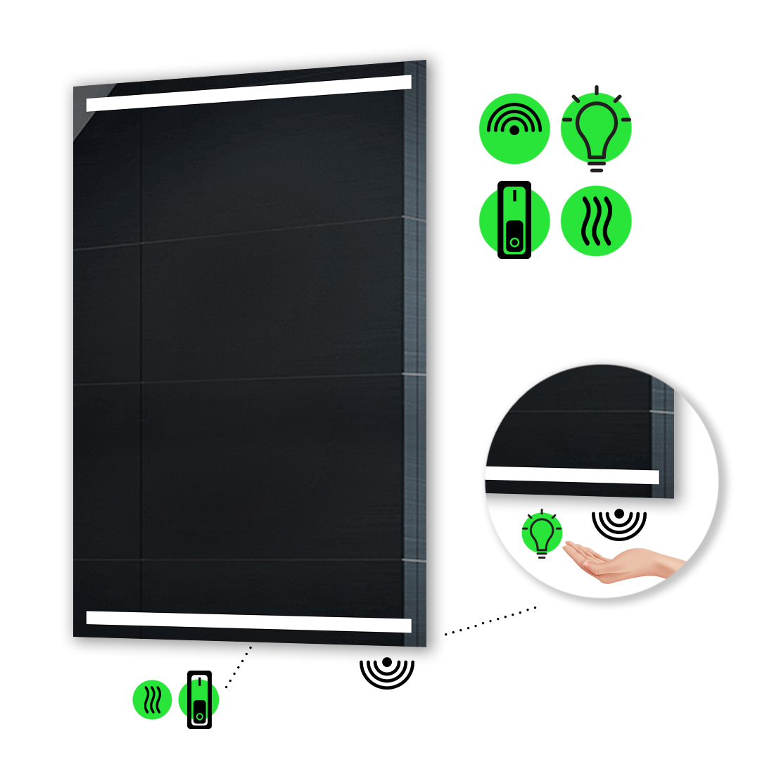 

LED-зеркало 100x140см, с ИК включателем и подогревом с механическим управлением, модель Adelita