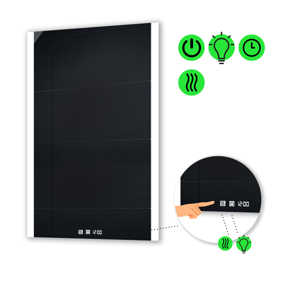 

LED-зеркало 60x80см, с двумя сенсорами, часами и подогревом, модель Ines