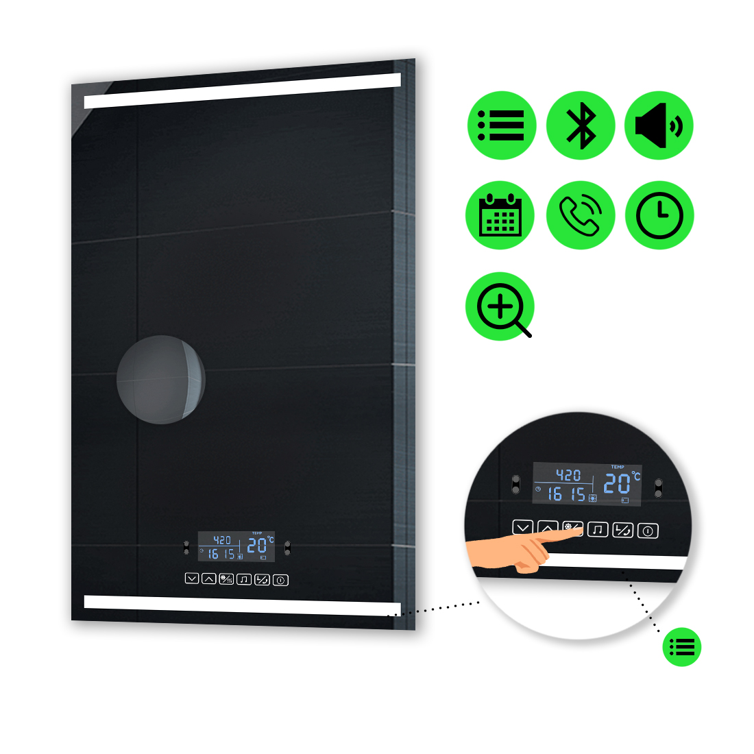 

LED-зеркало 90x100см, с Smart-блоком и линзой без подсветки, модель Adelita