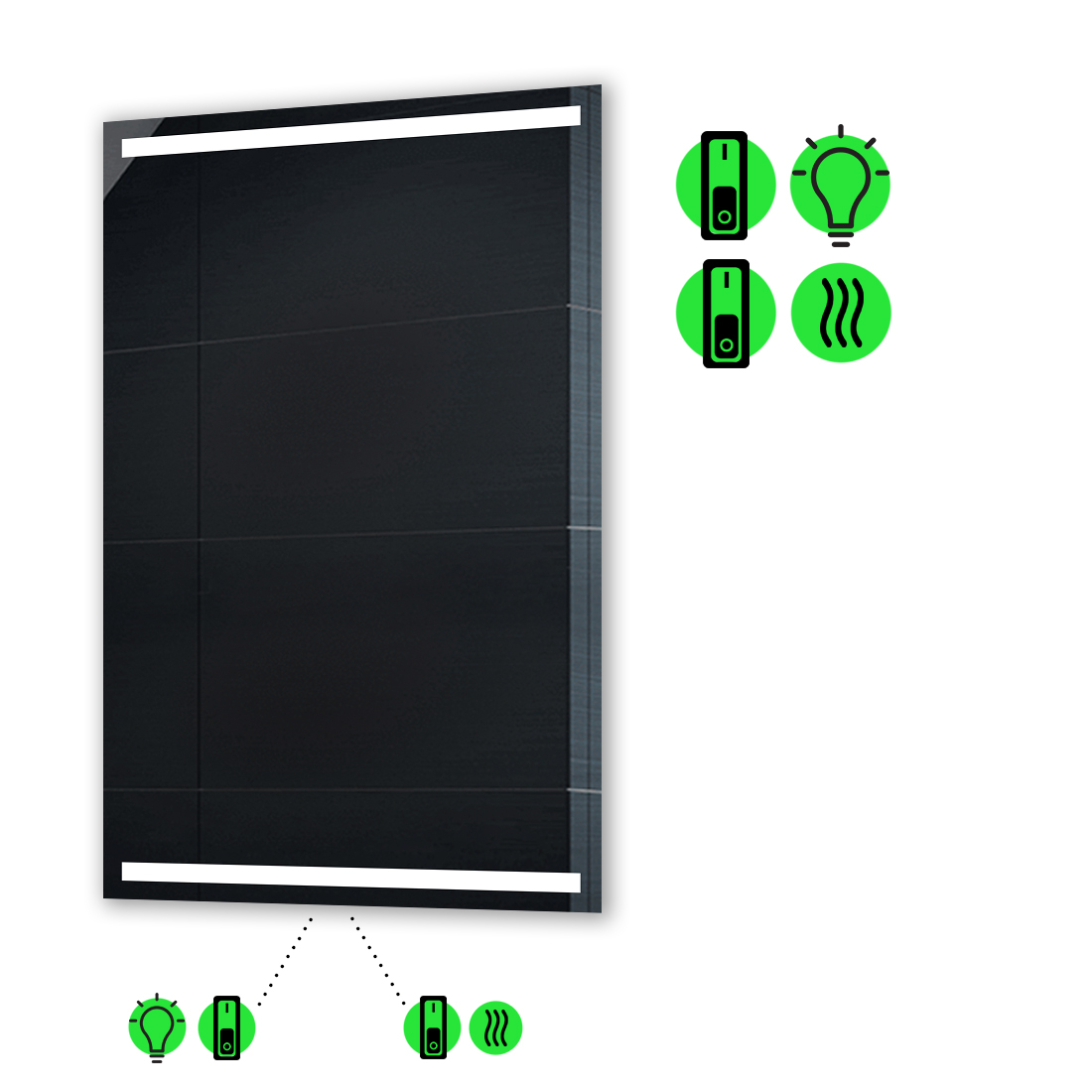 

LED-зеркало 60x100см, с подогревом и двумя механическими включателями, модель Adelita