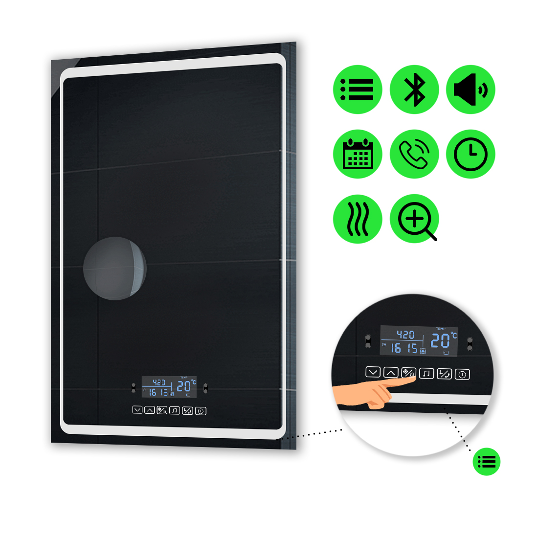 

LED-зеркало 100x140см, с Smart-блоком, линзой без подсветки и подогревом, модель Emma