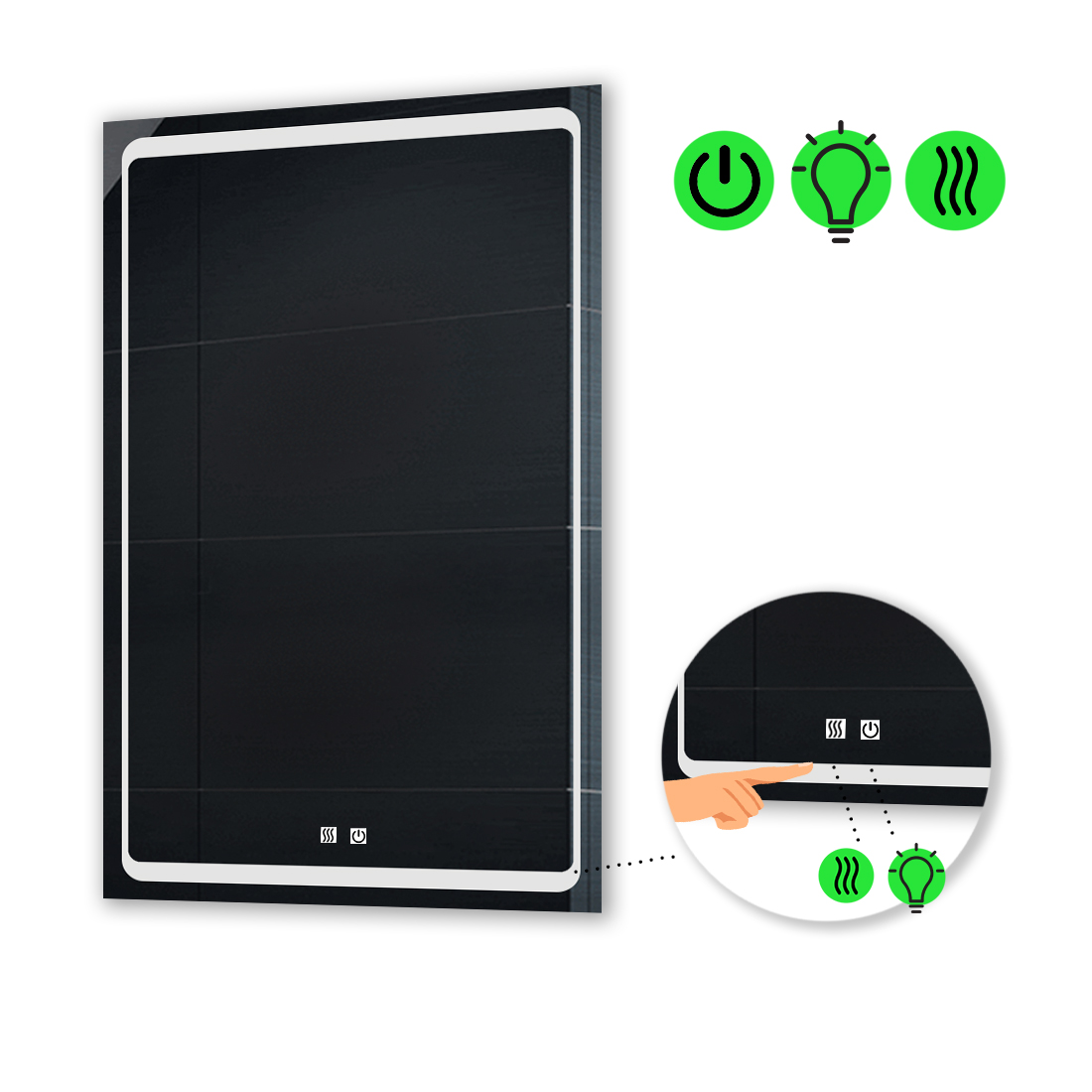 

LED-зеркало 100x140см, с двумя сенсорами и подогревом, модель Emma