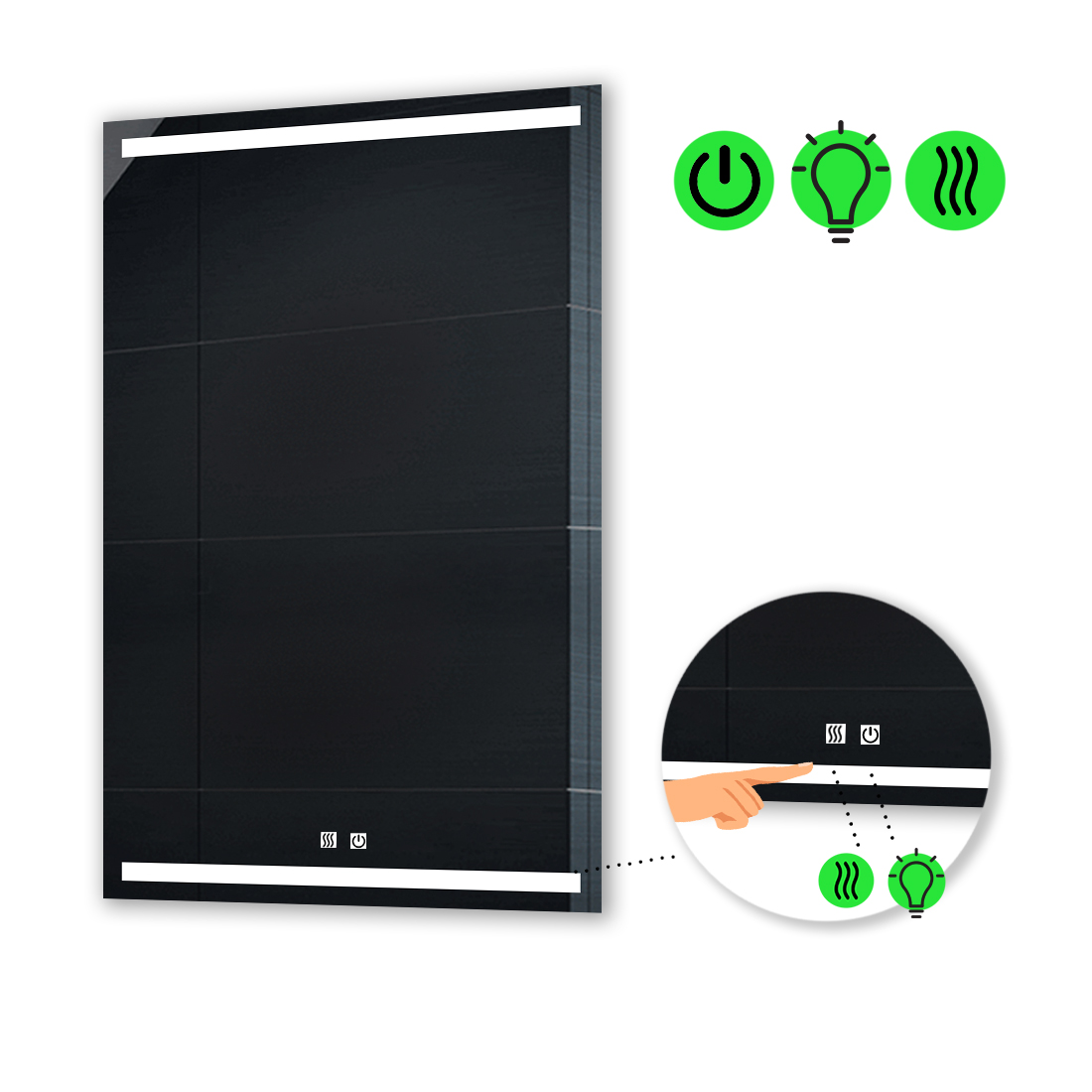 

LED-зеркало 80x100см, с двумя сенсорами и подогревом, модель Adelita
