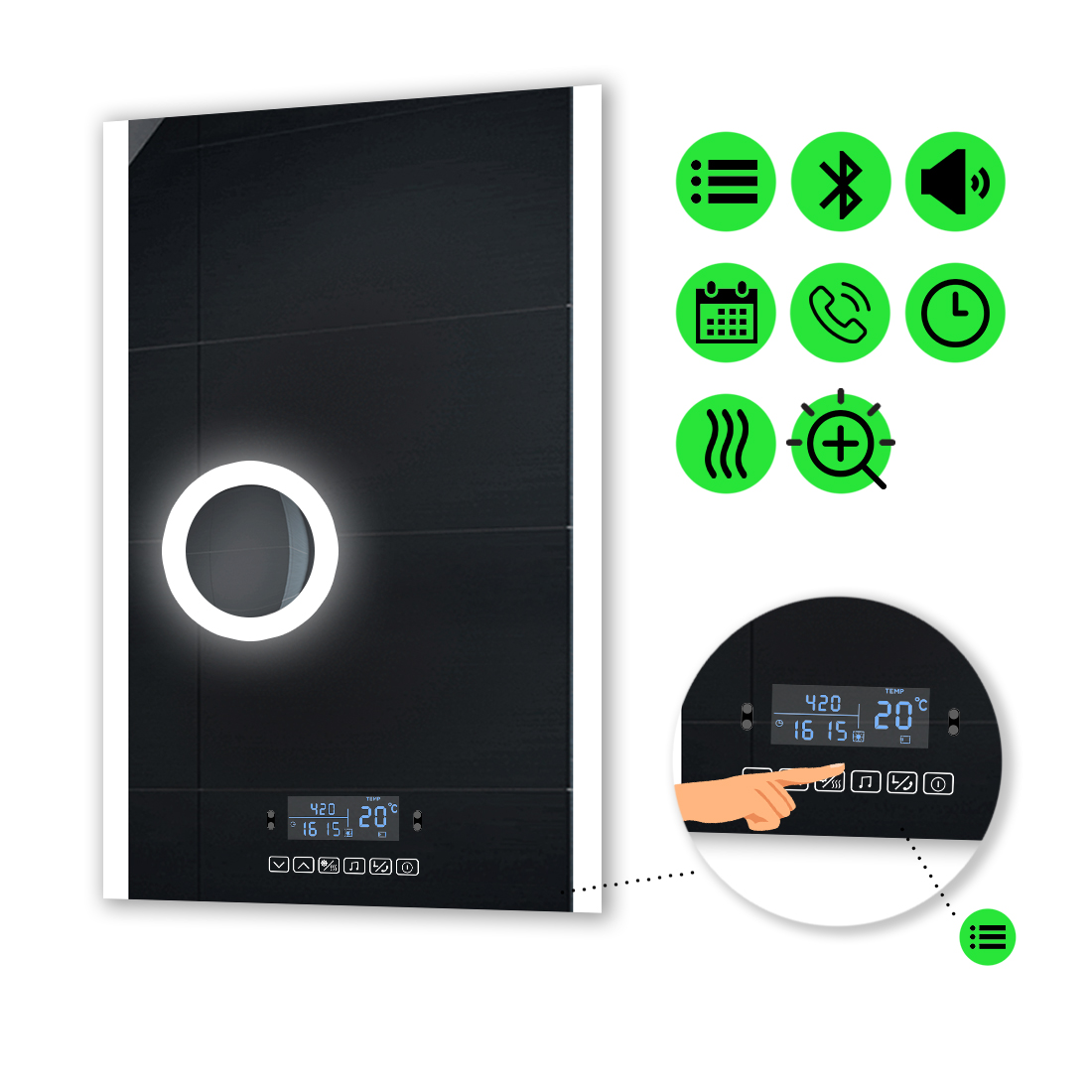 

LED-зеркало 60x80см, с Smart-блоком, линзой с подсветкой и подогревом, модель Ines