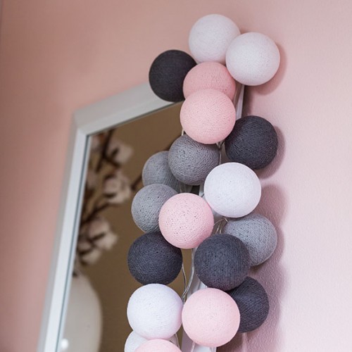 

Хлопковая гирлянда Cotton Ball Lights Pink-Grey