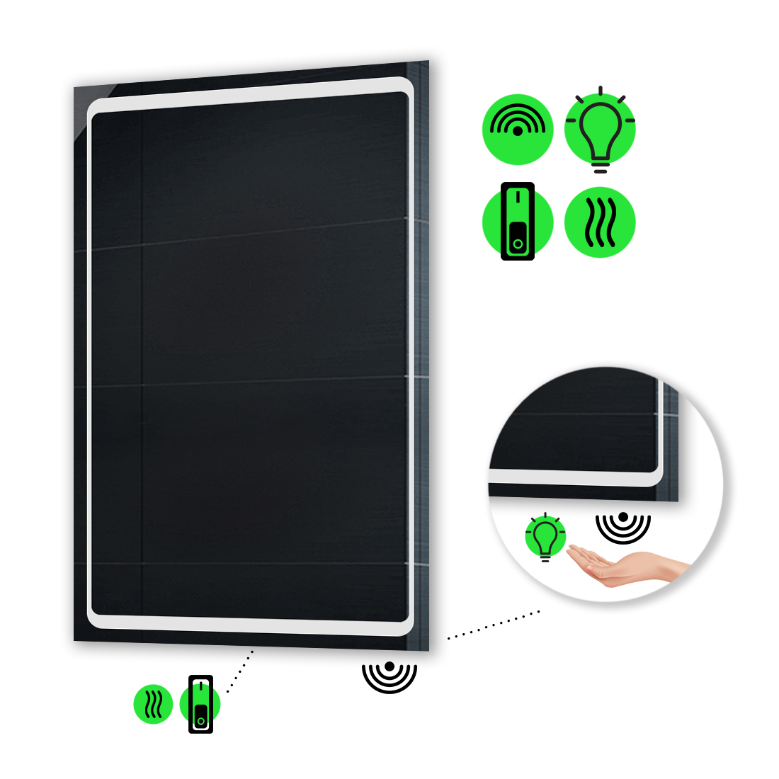 

LED-зеркало 60x80см, с ИК включателем и подогревом с механическим управлением, модель Emma