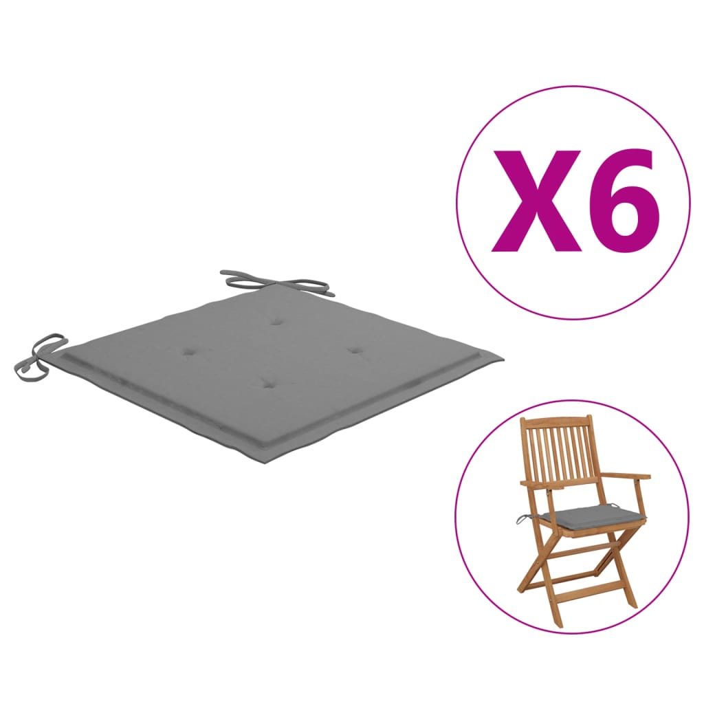 

Подушки для садового стільця Shumee 6 шт сірі 40x40x4 см 314005
