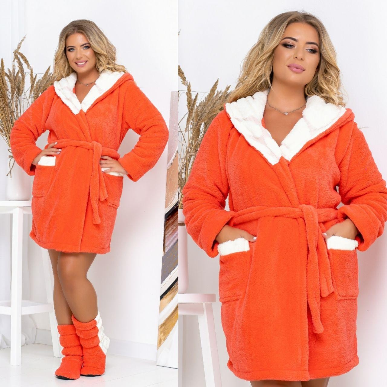 

Короткий махровый халат с сапожками L-XL () коралловый, Короткий махровый халат с сапожками L-XL (48-52) коралловый