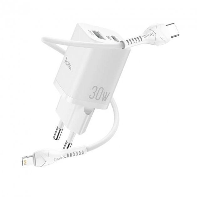 

Зарядное устройство Hoco Rapido N13 30W с кабелем Lightning/Type-C white