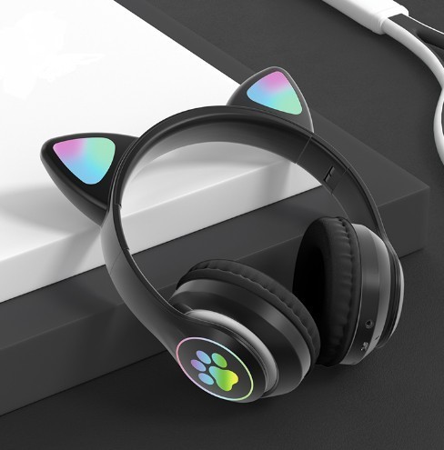 

Bluetooth-навушники Cat Rainbow с кошачьими ушками и LED подсветкой Black