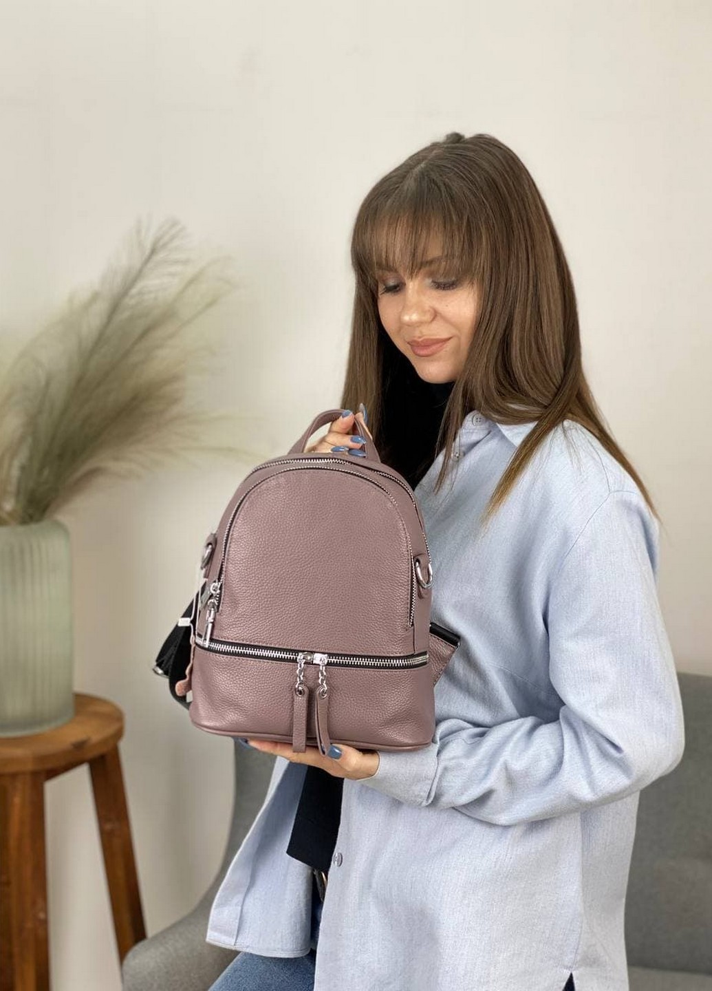 

Рюкзак женский кожаный Magicbag 25 22 8 см Темно-пудровый