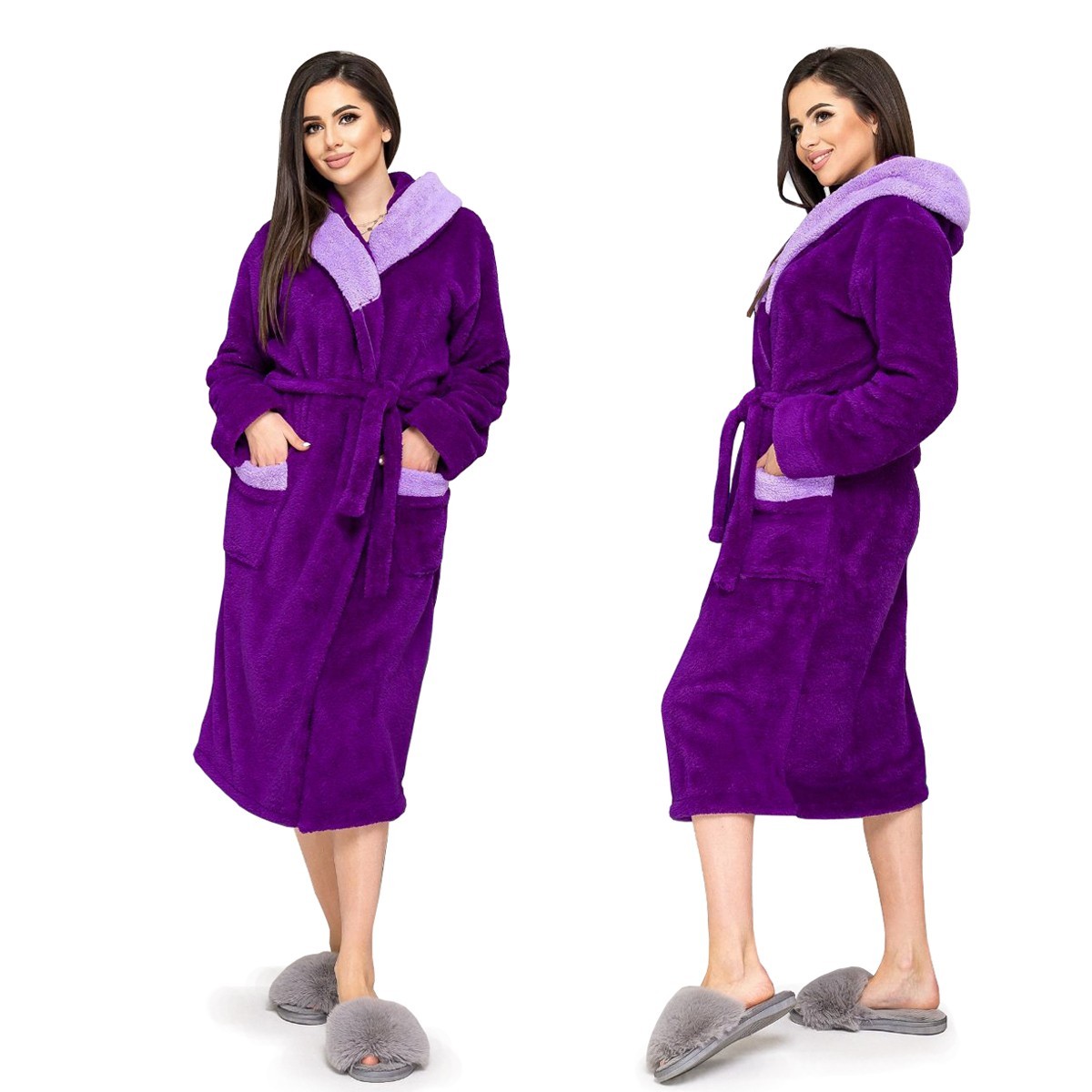 

Длинный махровый халат с капюшоном S-L (42-48) фиолетовый