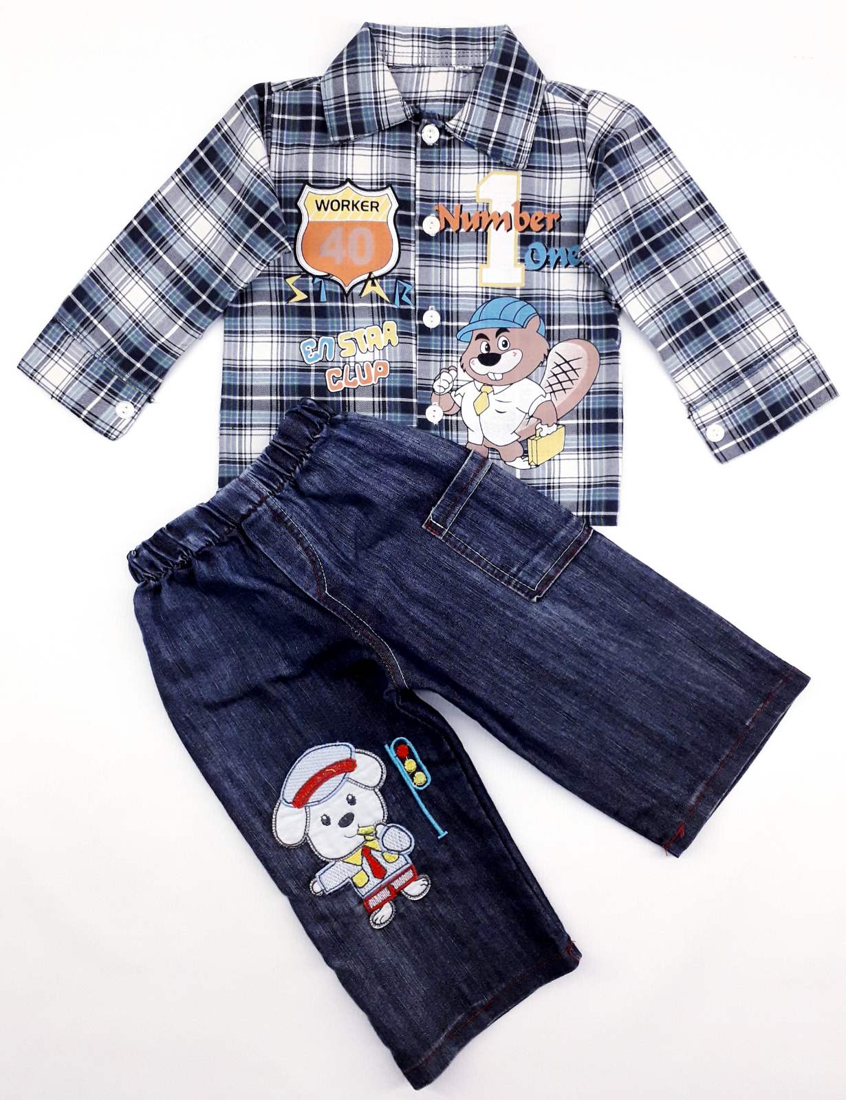 

Костюм (рубашка+джинсы) Kids Wear 92441 80см(р) синий с зеленым