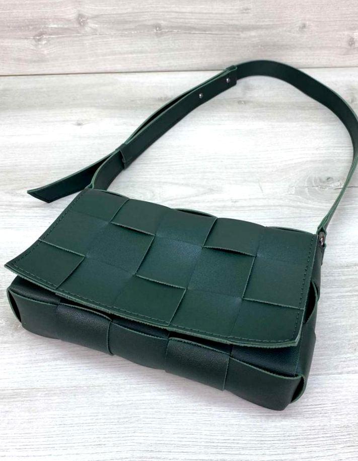 

Женская плетеная сумочка в стиле Bottega Aliri-626-08 темно зеленая