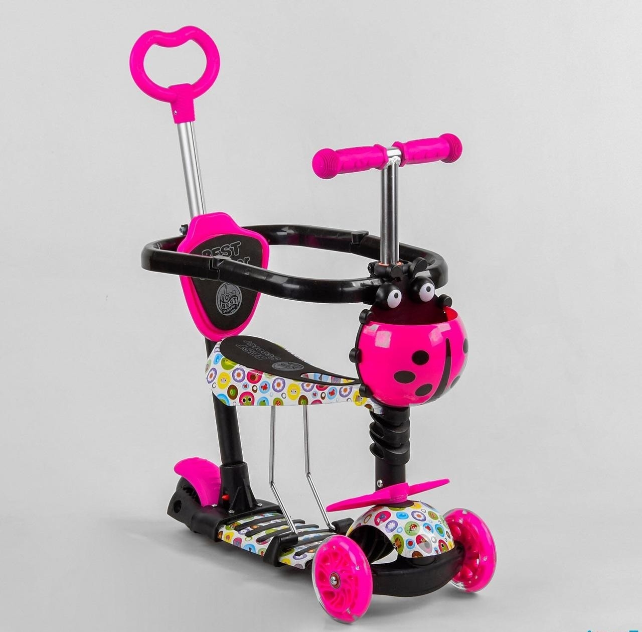 

Самокат 5в1 Best Scooter, с защитным бампером, PU колеса, подсветка колес розовый