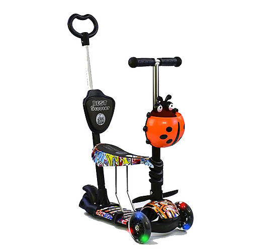 

Детский самокат 5 в 1 PU колеса, подсветка (черный с оранжевым) Best Scooter (15600)