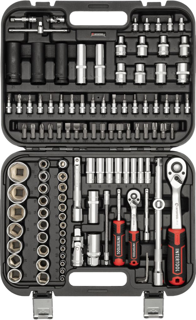 

Набір інструментів Intertool STORM 1/2 ", 1/4", Сr-V 111 предметів (ET-8111)