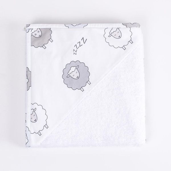 

Полотенце детское с капюшоном для пляжа Royal Dream Овечки 100х120 см Белый махра (ПУголок00013-3)