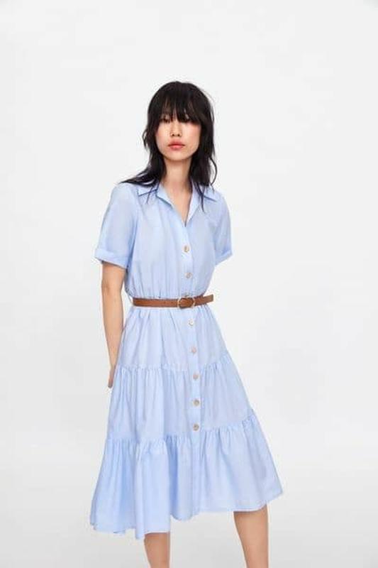 

Платье Zara миди котоновое  голубое, Платье Zara миди котоновое XS голубое