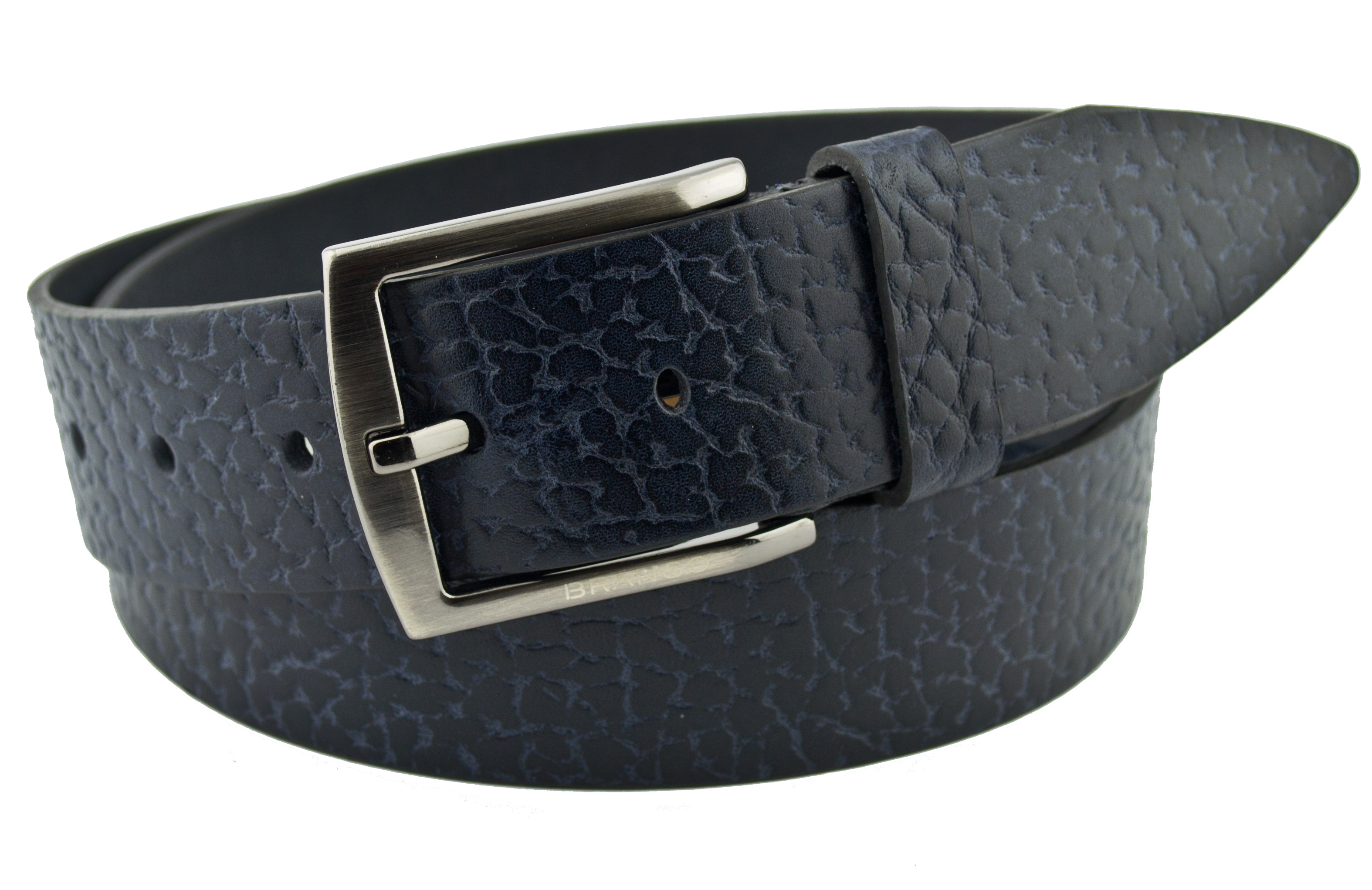 

Мужской кожаный ремень Real Leather 4 см для джинсов темно-синий 110-135 см