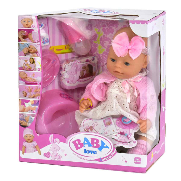 

Интерактивный пупс функциональный Baby Love 42 см с горшком бутылочкой и аксессуарами (128507)