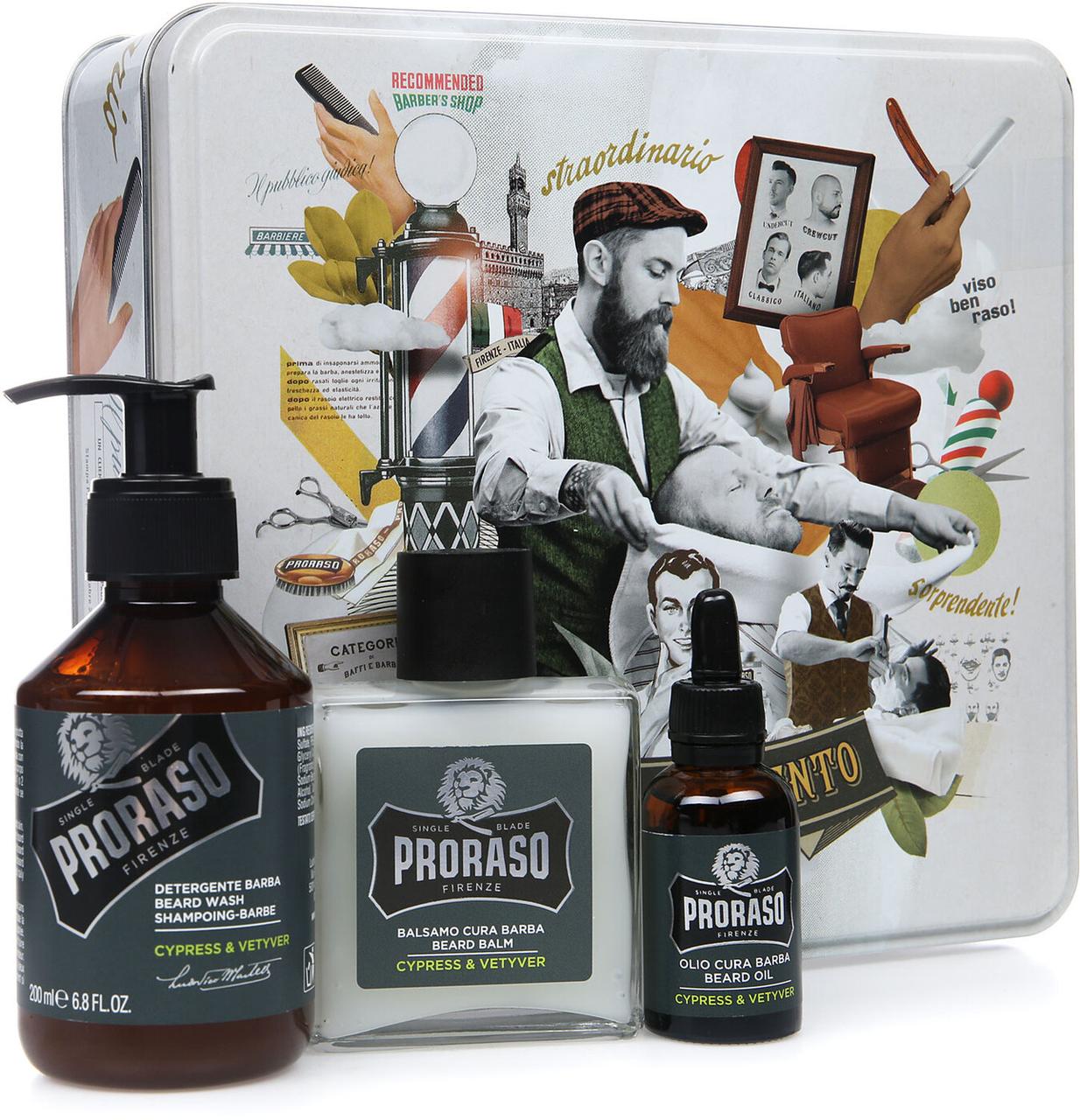 

Набор для бороды Proraso Vetiver в металлической коробке ( шампунь, бальзам и масло)