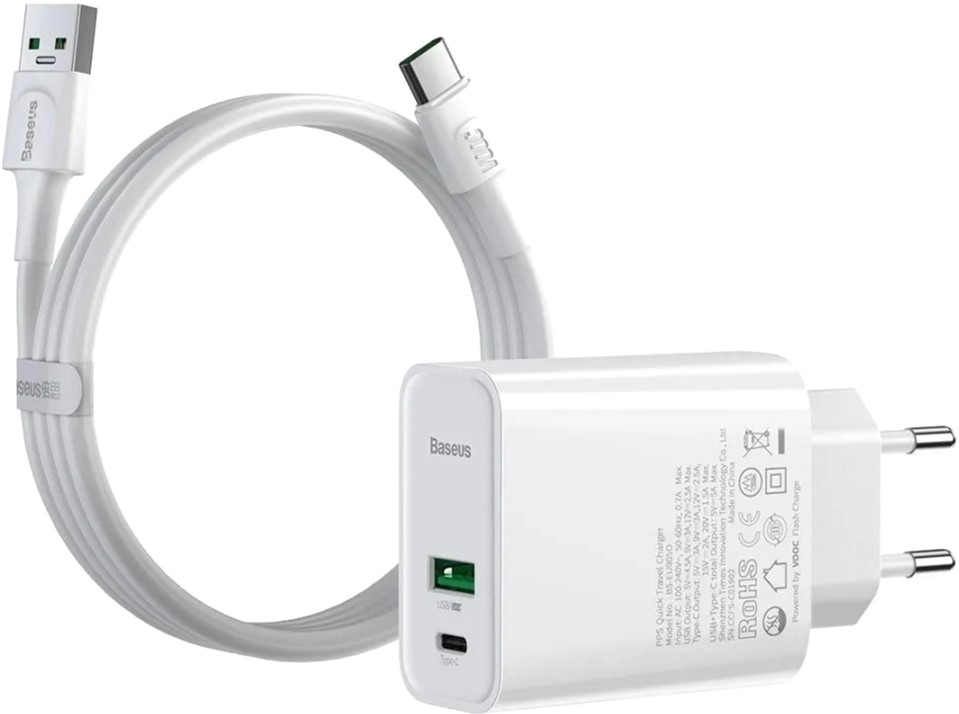 

Зарядное устройство Baseus Speed PPS QC C+A 30W VOOC Edition White+Flash Cable White (TZCCFS-H02)