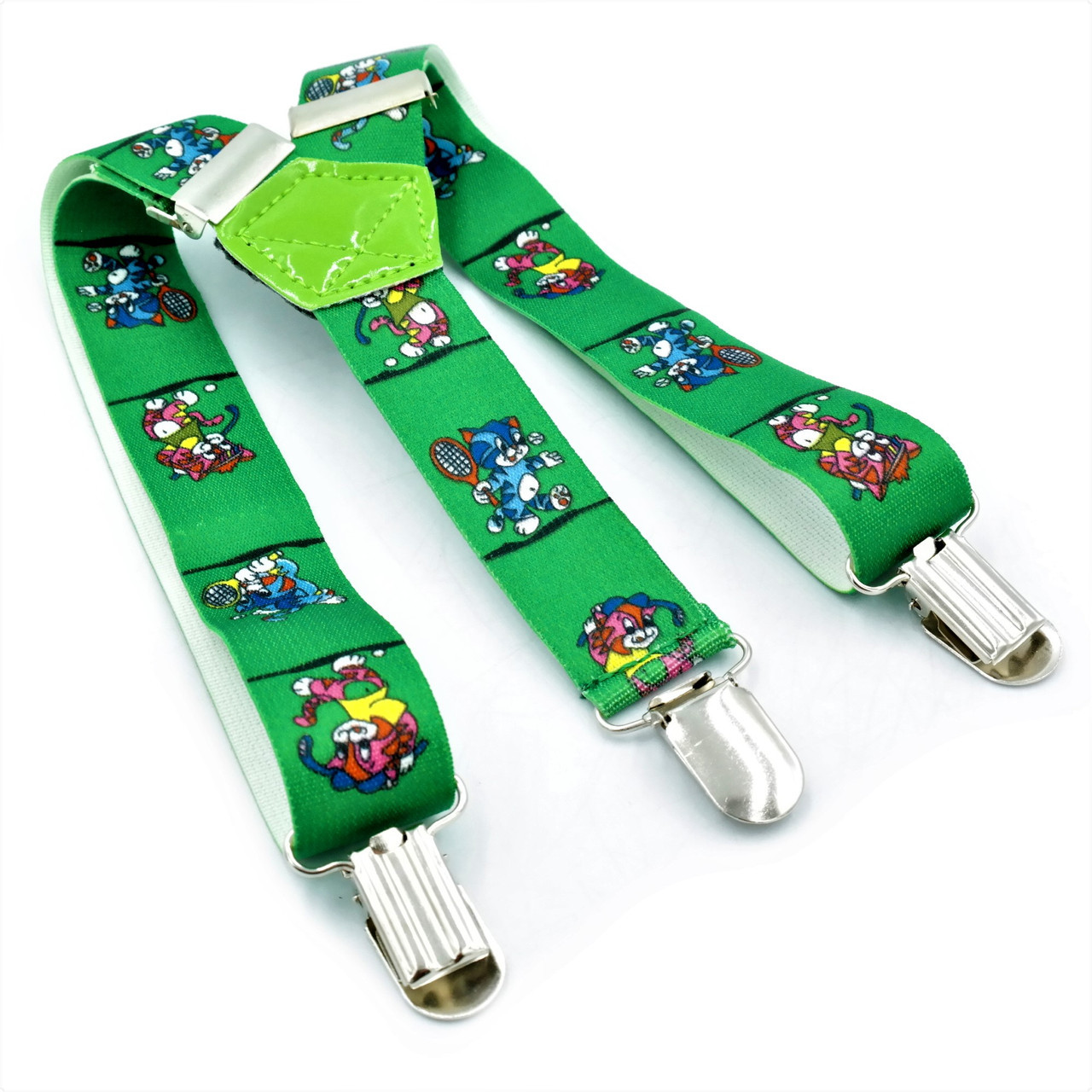 

Подтяжки для штанов и брюк с регулировкой детские Зелёные с рисунком Weatro