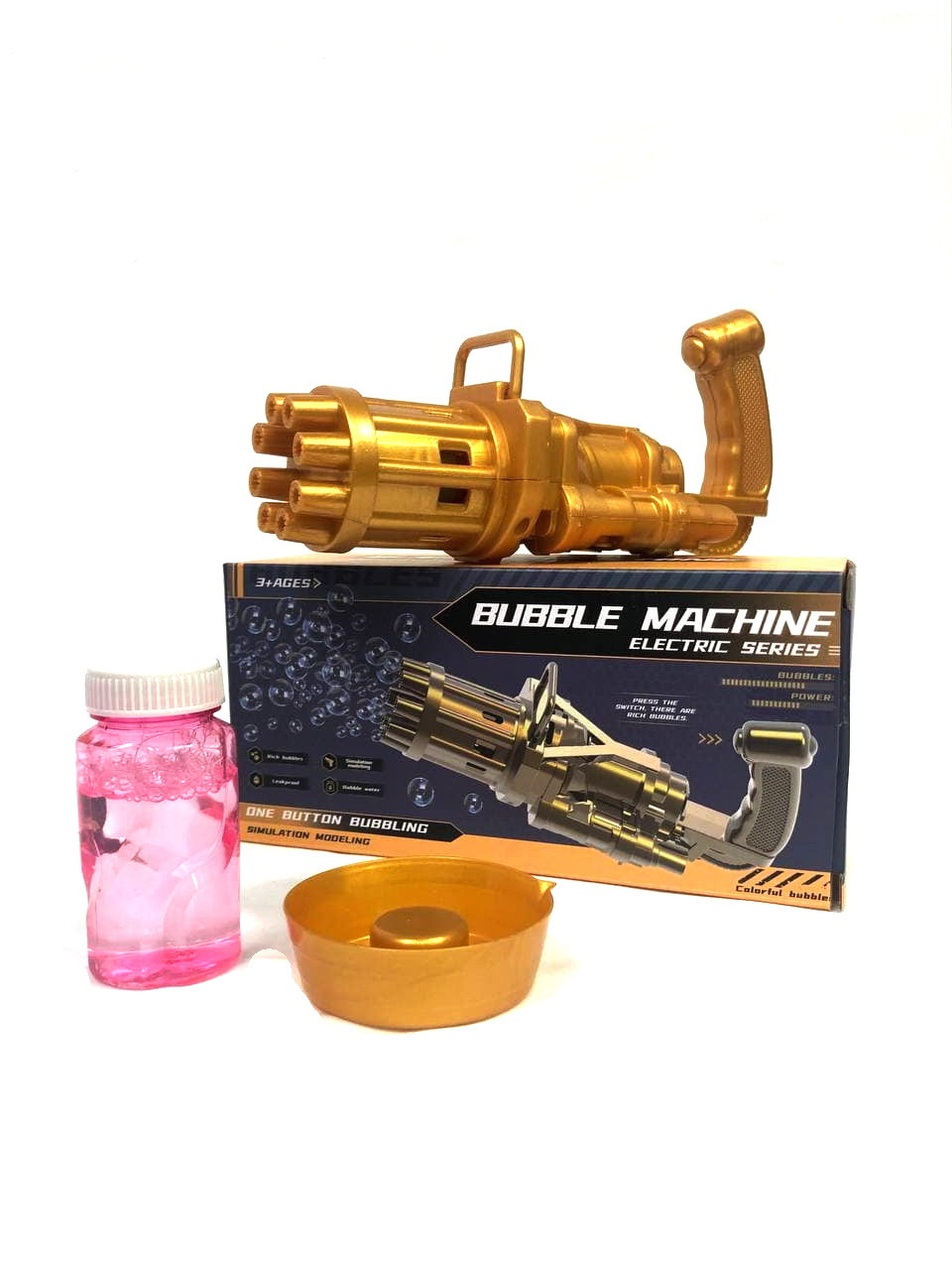 

Пистолет-пулемет Toys для мыльных пузырей, BUBBLE BLASTER Электрический генератор пузырей. Золотой