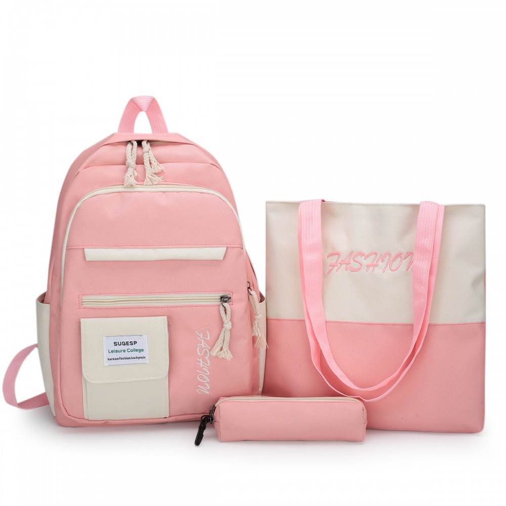 

Комплект 3 в 1 рюкзак подростковый для девочки, сумка, клатч и пенал Sugebag розово-белый 1453062821
