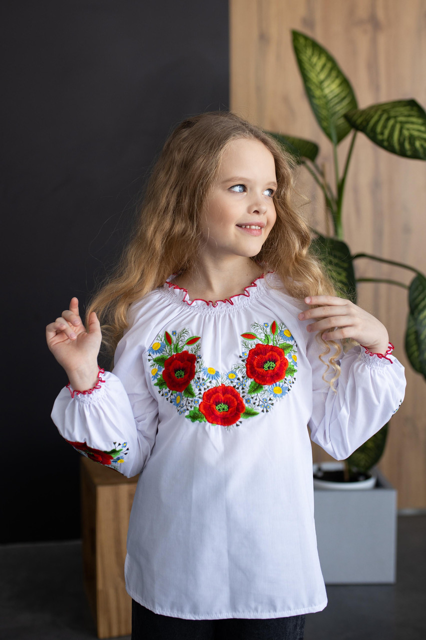 

Вишиванка для дівчинки із пишними рукавами Melanika Маків цвіт D-37 176 см