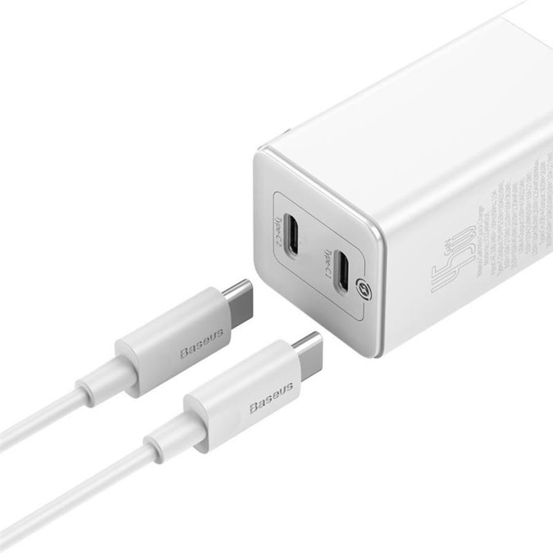 

Сетевое зарядное устройство Baseus GaN2 (2USB, 3A) QC3.0 45W White (CCGAN-M02) + кабель Type-C