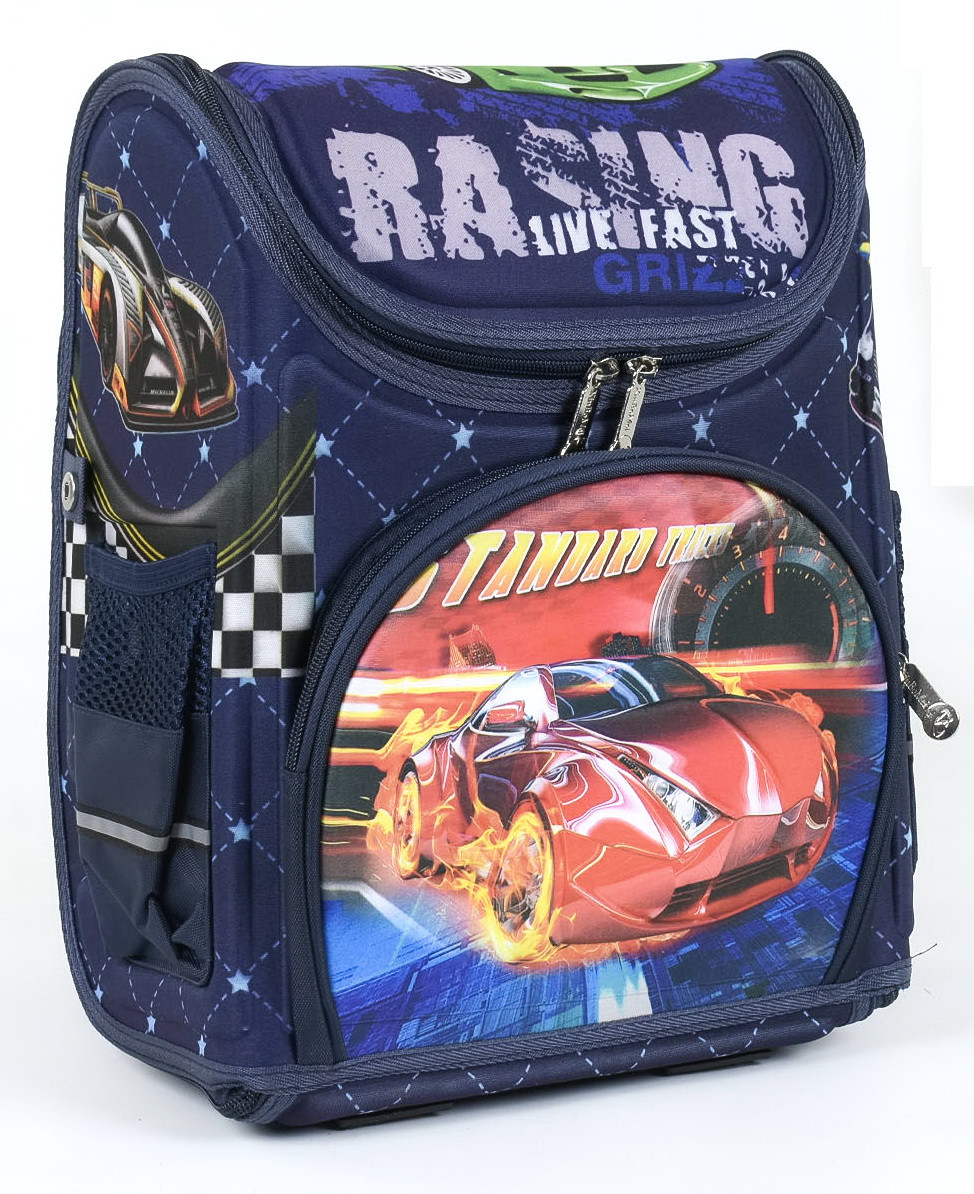 

Школьный каркасный рюкзак ранец портфель для мальчиков машины Racing синий