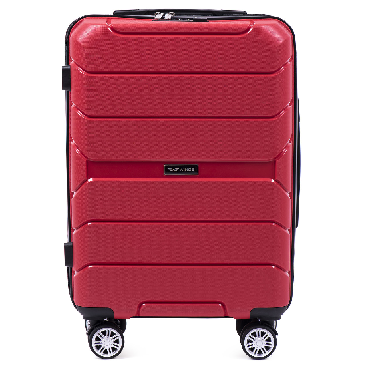 

Чемодан из полипропилена премиум серии для ручной клади на 4-х двойных колесах красного цвета