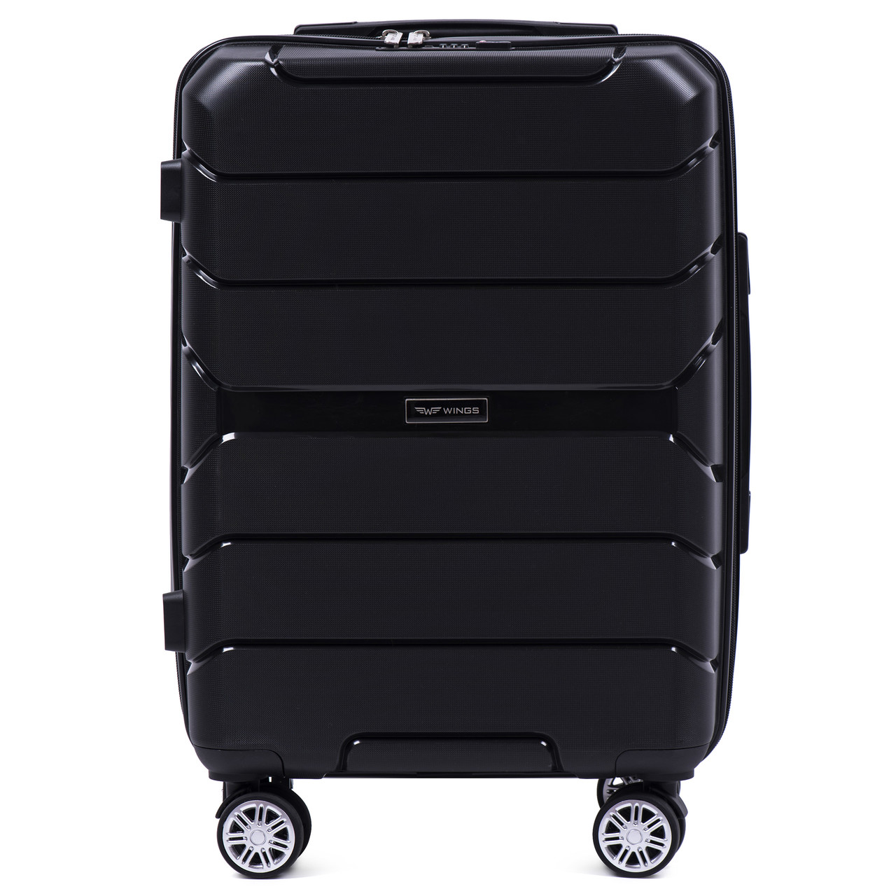 

Чемодан из полипропилена премиум серии для ручной клади на 4-х двойных колесах черного цвета