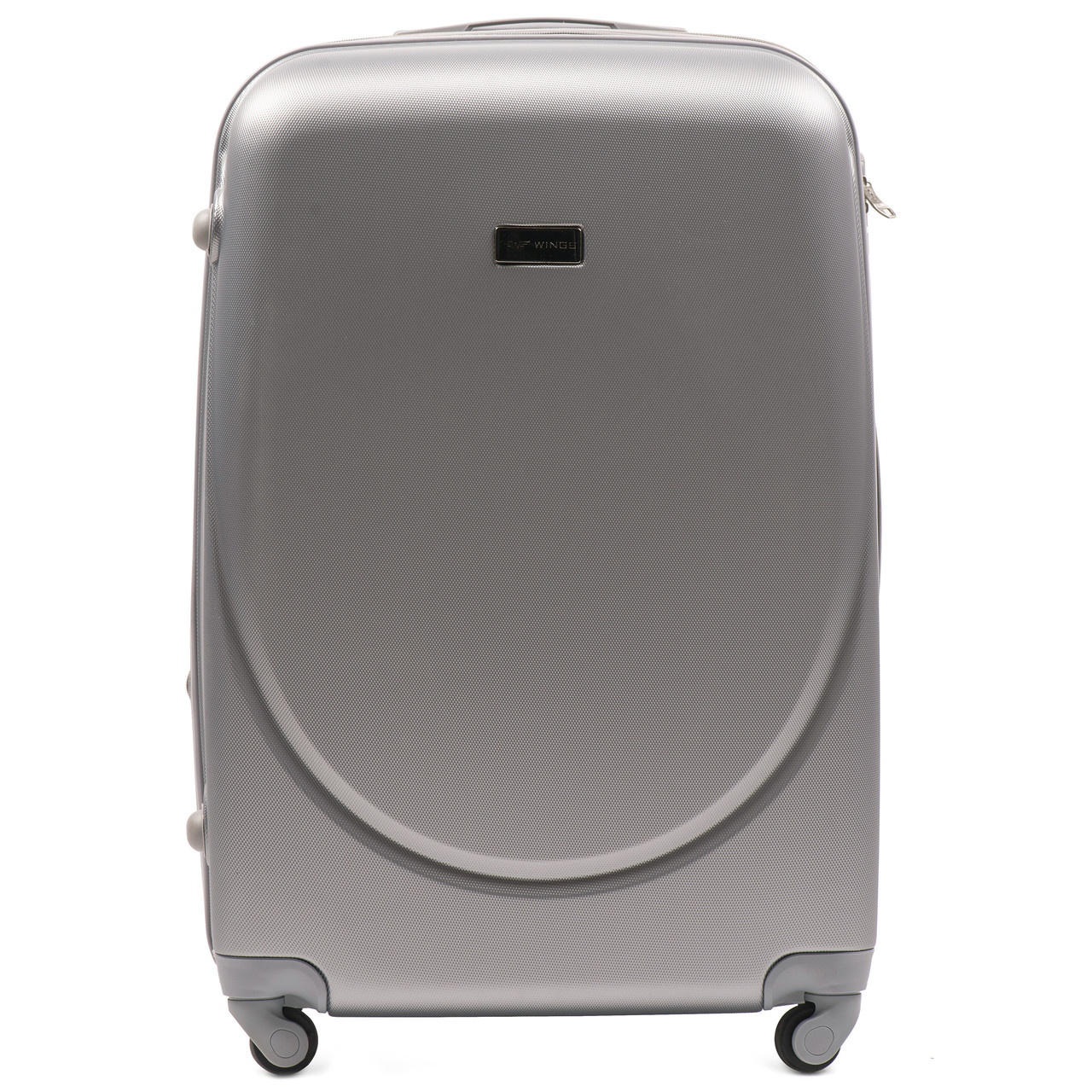 

Большой пластиковый чемодан с фурнитурой в цвет серебристый