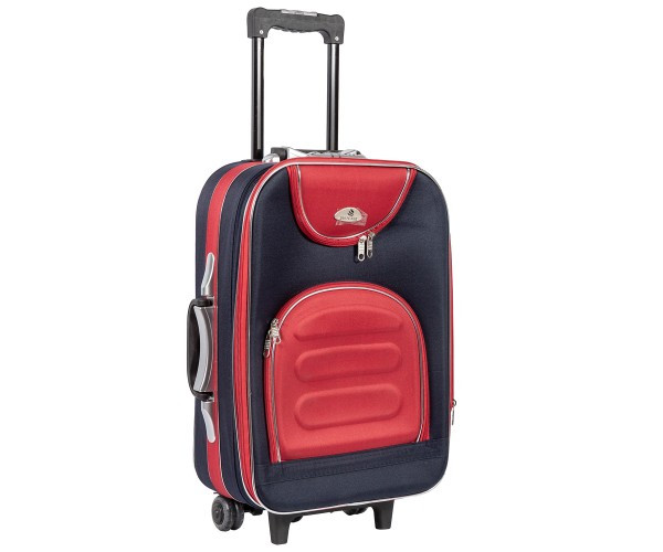 

Текстильный чемодан маленький для ручной клади Suitcase на колесах синий с красным