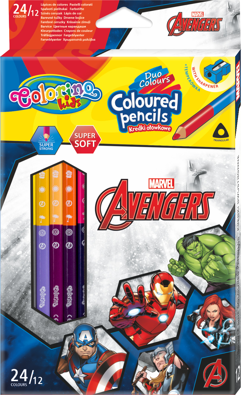 

Карандаши цветные Colorino Avengers Duo Colors двухсторонние + точилка 24 цвета 12 шт (91406PTR) (5907620191406)