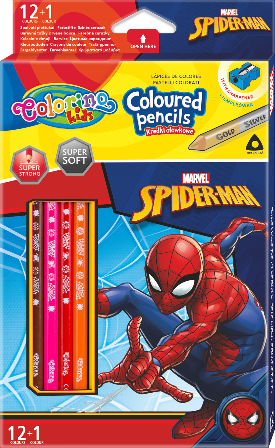 

Карандаши цветные Colorino Spiderman + точилка 13 цветов 12 шт (91789PTR) (5907620191789)