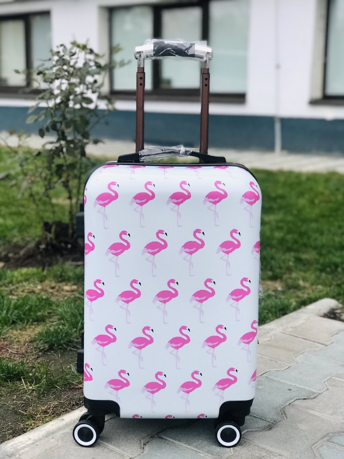 

Чемодан пластиковый для девочки с фламинго