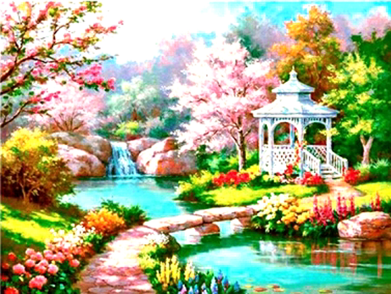 

Картина для выкладывания круглыми камнями Беседка в парке 53*44см Diamond painting Алмазная вышивка алмазами (4675)