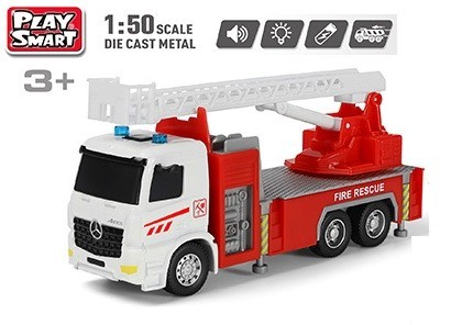 

​Модель пожарная лестница PLAY SMAR 6718 Mercedes-Benz Arocs металличесая, инерционная, свет, музыка КрБ