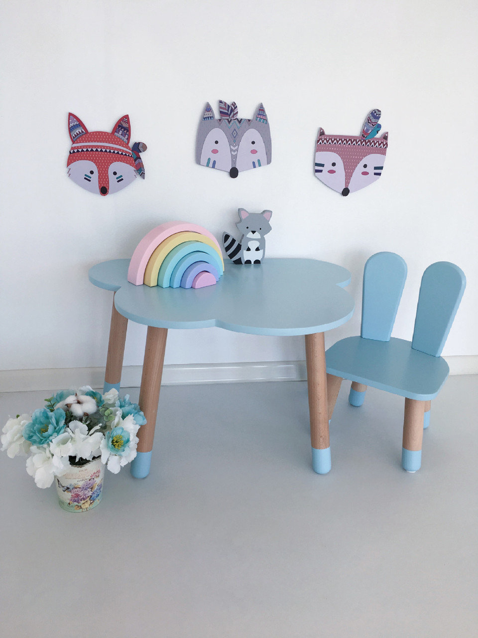 

Детский стол полуоблако и 1 стульчик KidsBunkBed (Зайчик) цвет голубой