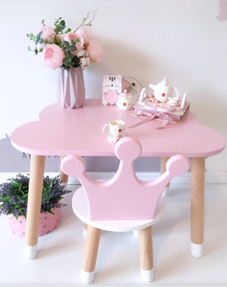 

Детский стол полуоблако и 1 стульчик KidsBunkBed (Корона) цвет белый розовый