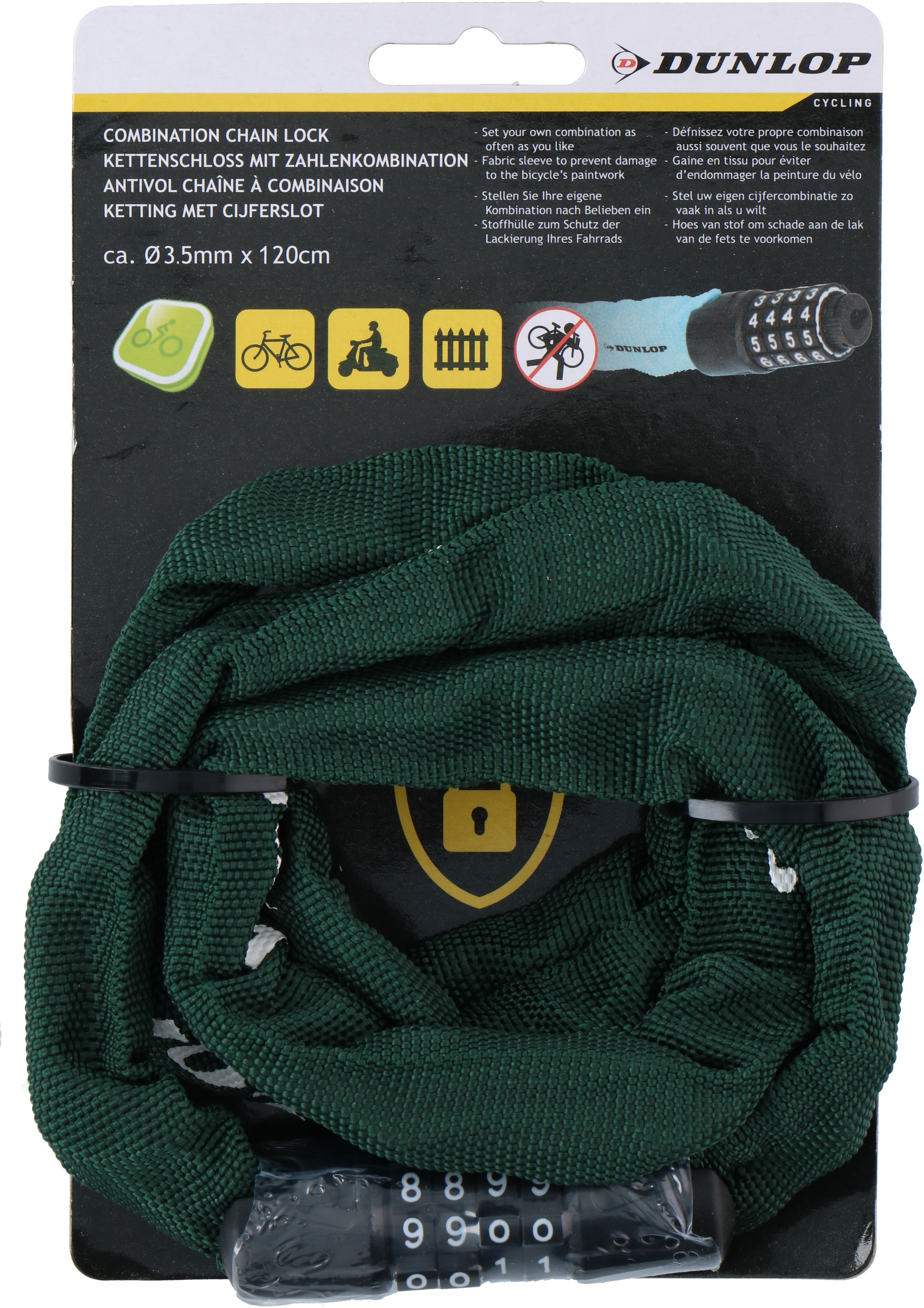 

Велосипедный замок Dunlop кодовый 1200 мм Зеленый (871125218090-5 green)